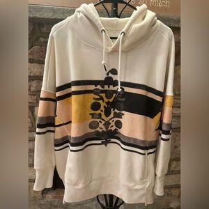 (NWOT) Free People Boho Graphic Stripe Hoodie Oversized Sweatshirt